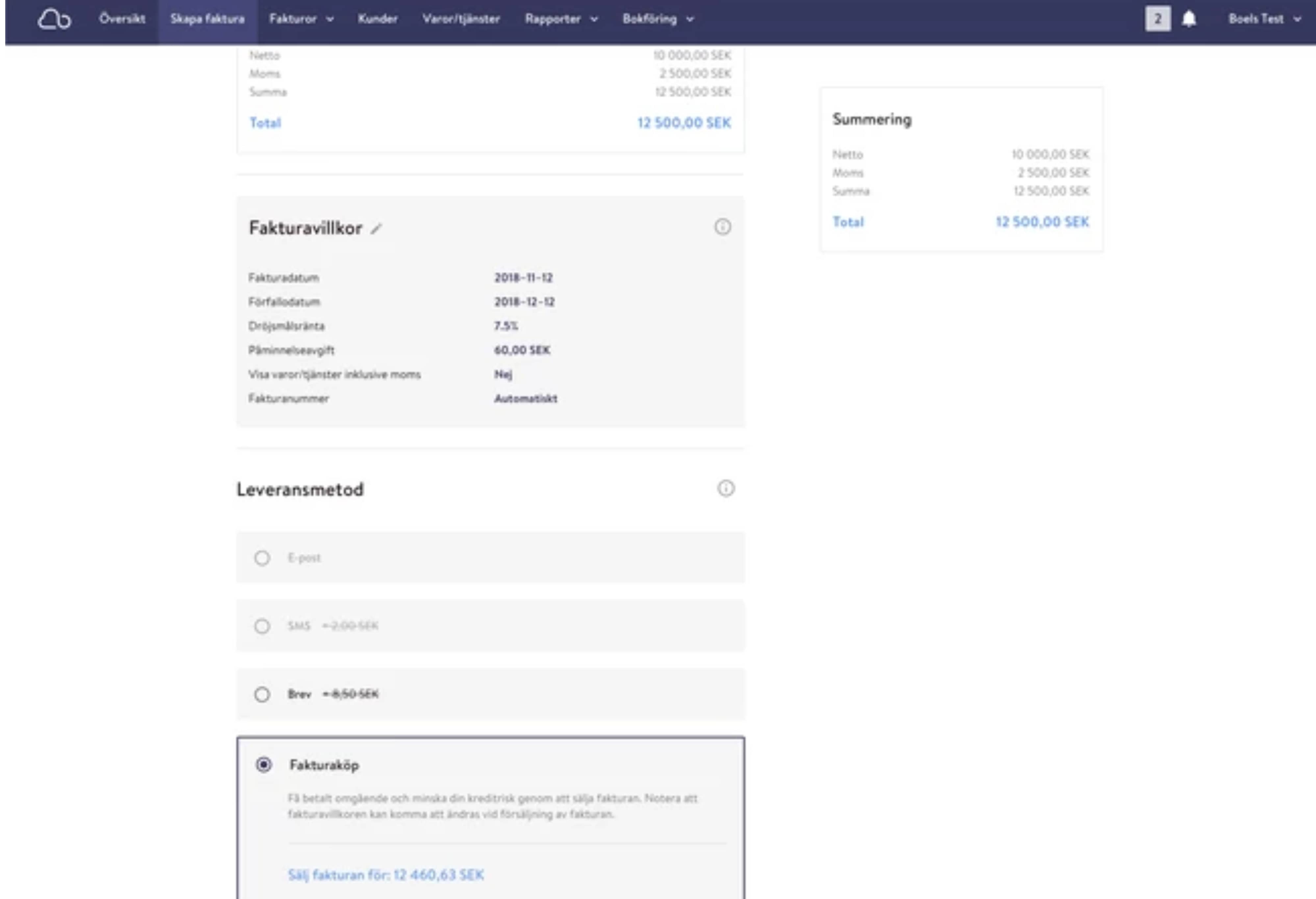 Screenshot skapa fakturor Billogram